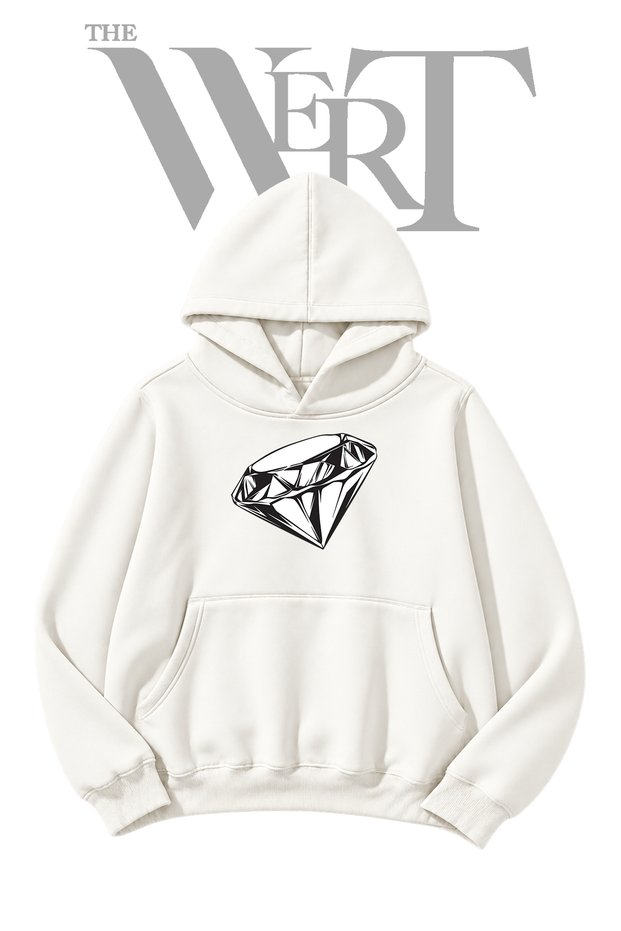 Diamond Pre-Printed White Hooded Sweatshirt (2-Ply)