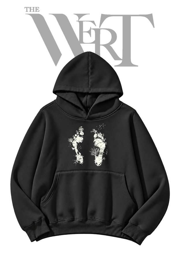 Ecological Footprint Pre-Printed Black Hooded Sweatshirt (2-Ply)