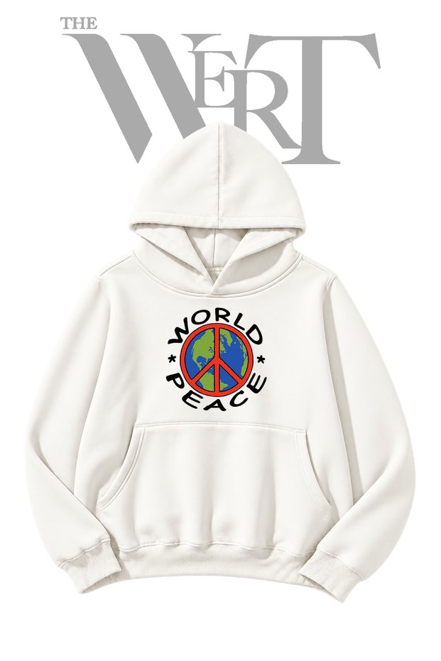 World Peace Pre-Printed White Hooded Sweatshirt (2-Ply)