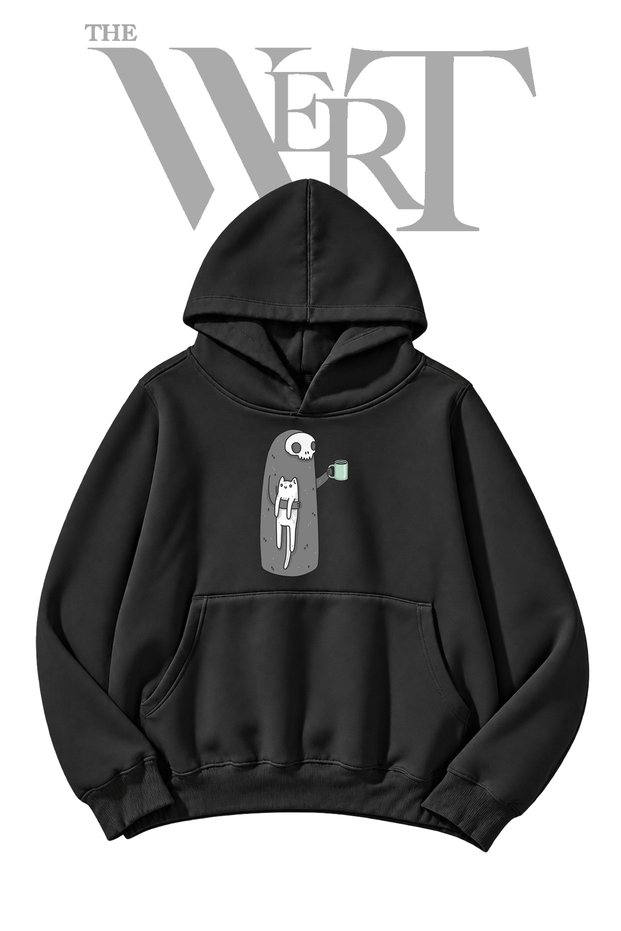 Grim Reaper Cat Pre-Printed Black Hoodie (2-Ply)