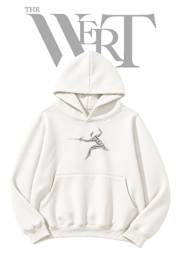 Fencing Pre-Printed White Hooded Sweatshirt (2-Ply)