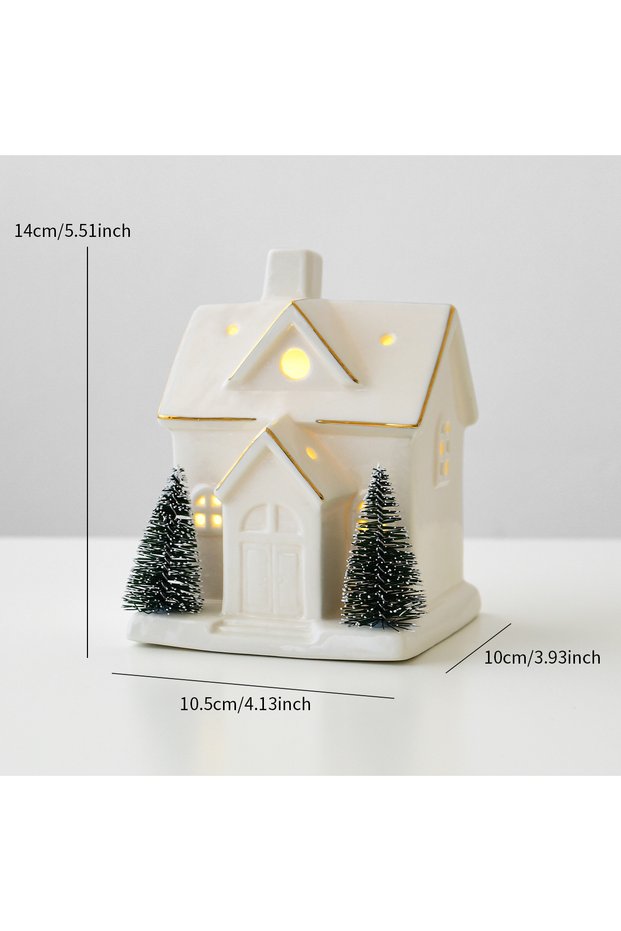 Style 1 1pc Ceramic Light Up Snow House Christmas Ornament LED Cottage Xmas Tree Table Centerpiece H