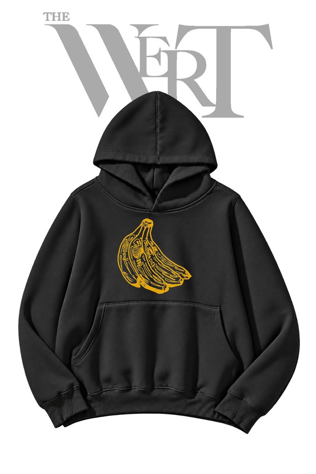 Banana Skeleton Pre-Printed Black Hooded Sweatshirt (2-Ply)