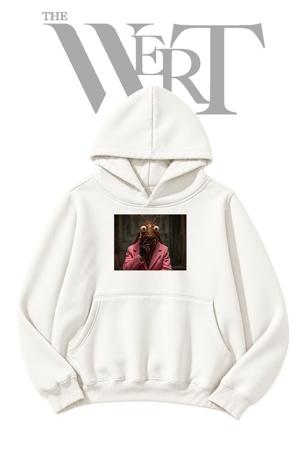 Pink Suit White Hooded Sweatshirt with Insect Print (2-Ply)