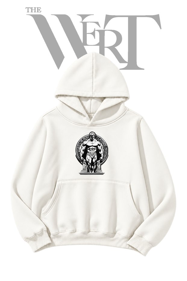 Heroic Bodybuilder Pre-Printed White Hooded Sweatshirt (2-Ply)