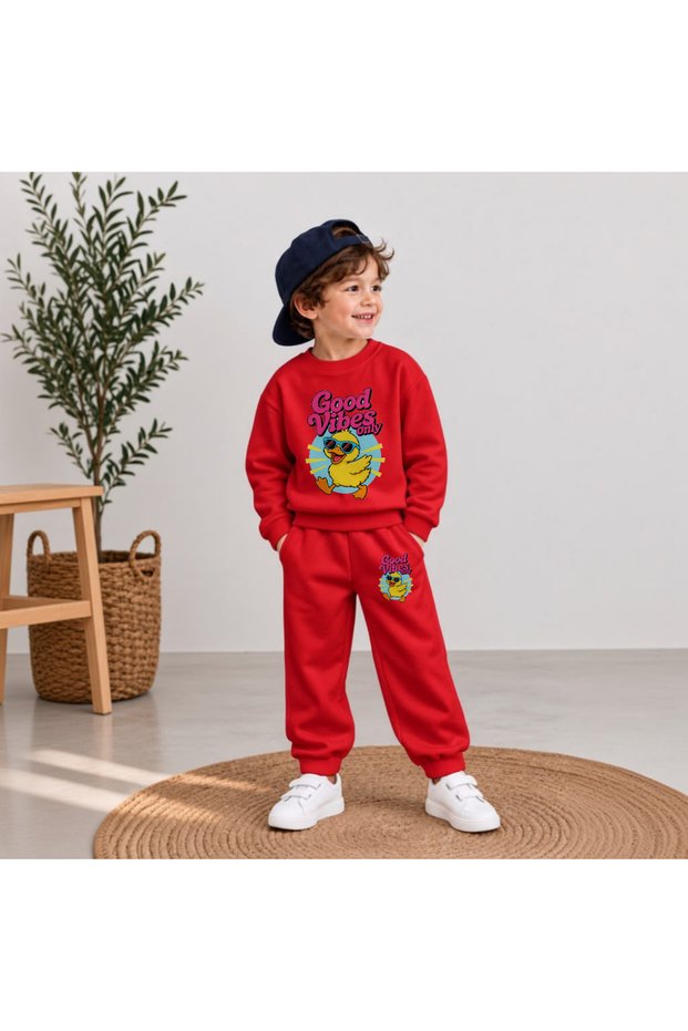 Team Sweatshirt with "Good-Vibes" Print for Girls, Boys, and Kids—Crew Neck with Men’s Collar
