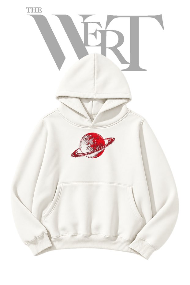 Red Saturn Pre-Printed White Hooded Sweatshirt (2-Ply)