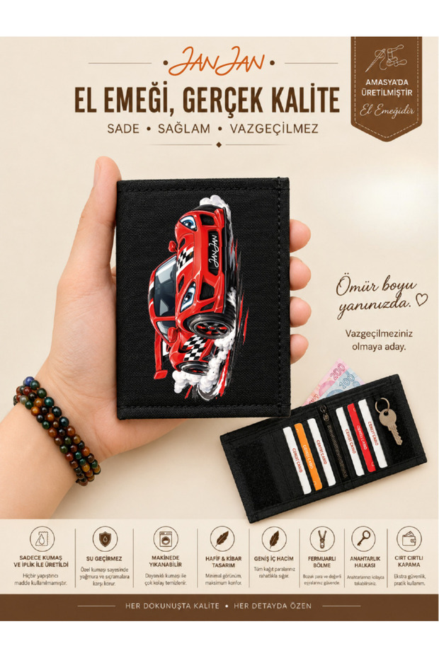 Sports Wallet with Velcro, Zipper, Keychain, and Coin Pocket—Unisex Wallet, Fabric Wallet, Handcrafted,