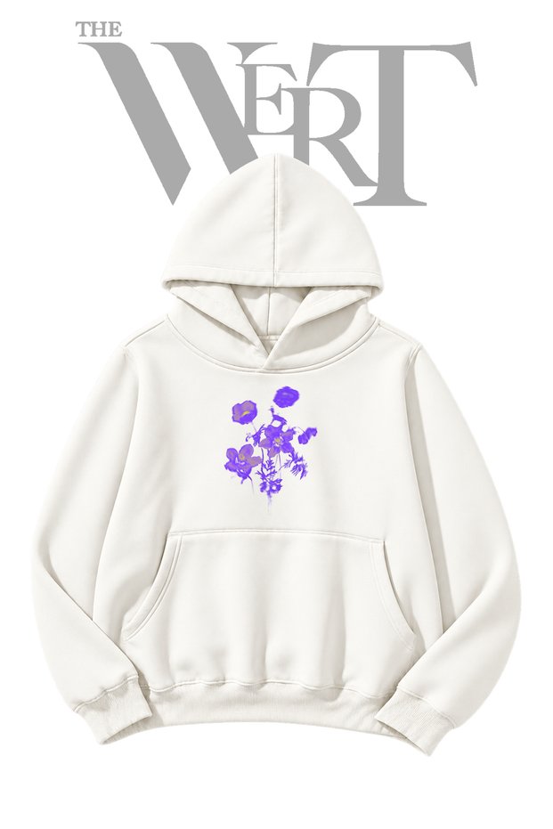 White Hooded Sweatshirt with Abstract Flower Print (2-Ply)