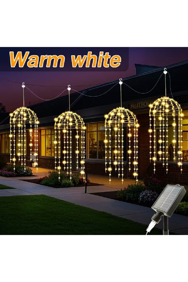 4PCS Warm White 4pcs Suspended Solar Outdoor Jellyfish Lights Christmas Halloween Holiday Decoration