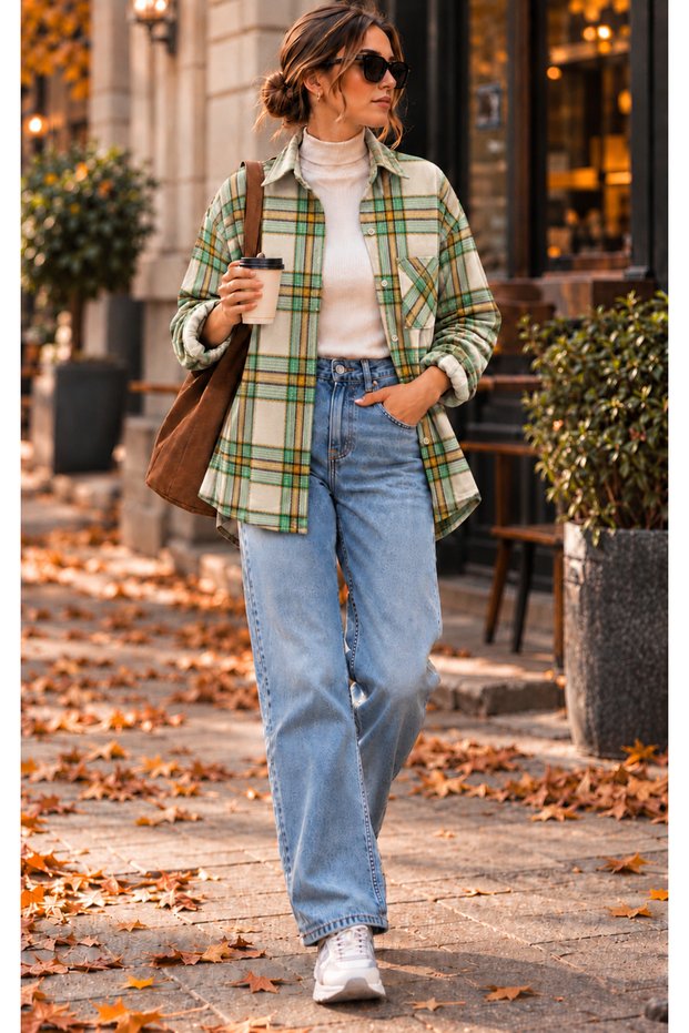 Kadın Oversize Ekose Oduncu Gömlek