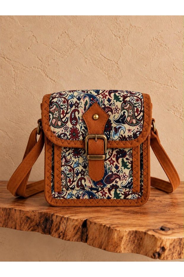 Women's Shoulder Bag and Crossbody Bag – Colorful Ethnic Patterned, Buckled, Casual, Fabric, 15x15 cm
