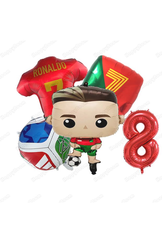 As Show 8 5Pcs Cartoon Cr7 Soccer Birthday Aluminum Film Balloons Set Football Themed Birthda