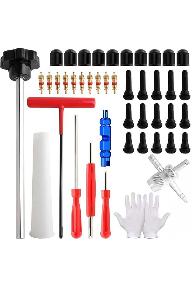 45‑Pcs Tire Valve Stem Tool Kit, Puller with Rubber Snap‑in Valves