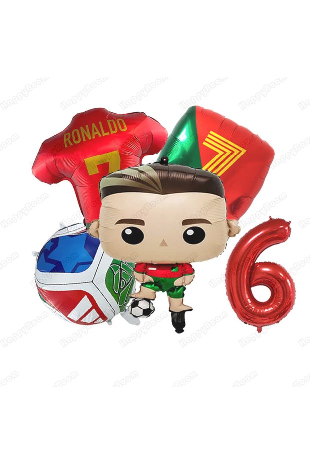 As Show 6 5Pcs Cartoon Cr7 Soccer Birthday Aluminum Film Balloons Set Football Themed Birthda