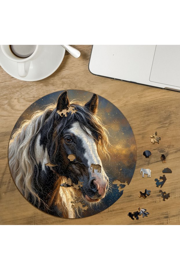 Special-Cut Round 272-Piece Wooden Puzzle Featuring a Noble Horse with a Long Vest MPDA3069