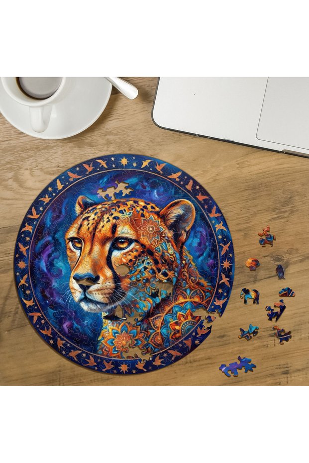 Special-Cut Round 272-Piece Wooden Puzzle with Mystic Tiger Design MPDA3086