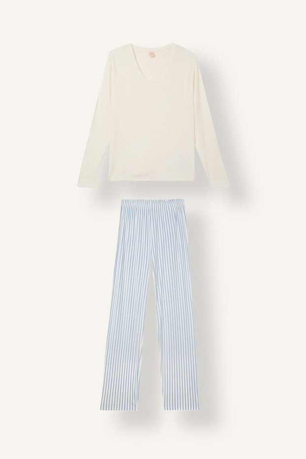 Regular Fit Long Sleeve Velour Top Striped Long Bottom Pajama Set A6205Ax26Au