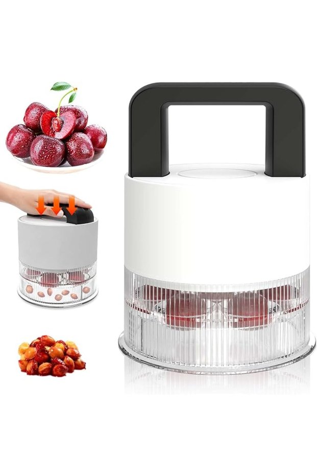 White Cherry Pitting Tool, Multi Cherry Corer with Base Container, Handheld Fruit Remover