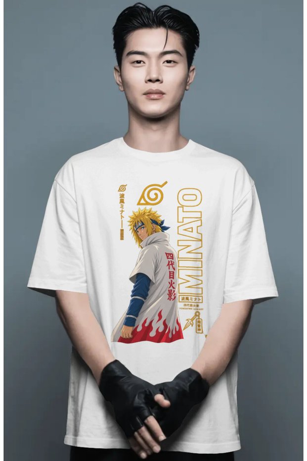 Unisex Oversized Minato Namikaze Naruto Anime Character Pre-Printed Premium T-Shirt