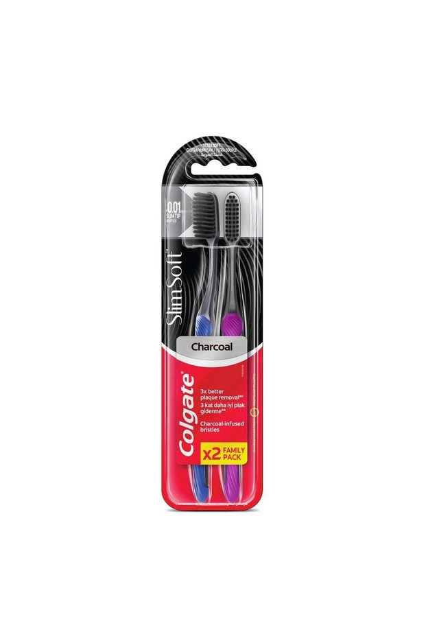 Slim Soft Charcoal Toothbrush, 1+1 Free Multicolor