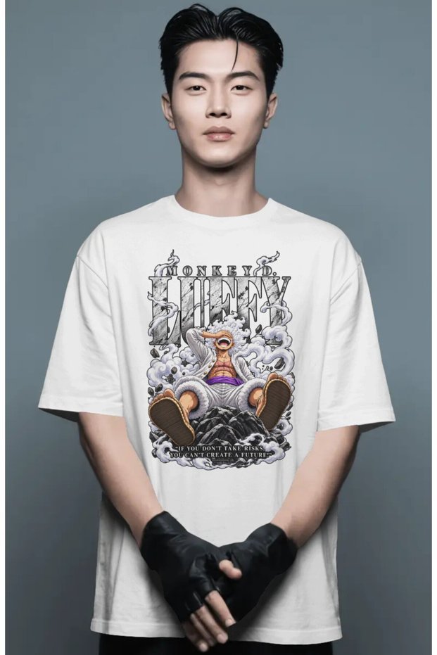 Unisex Oversized Monkey D. Luffy Gear 5 One Piece Anime Character Front-Printed Premium T-Shirt
