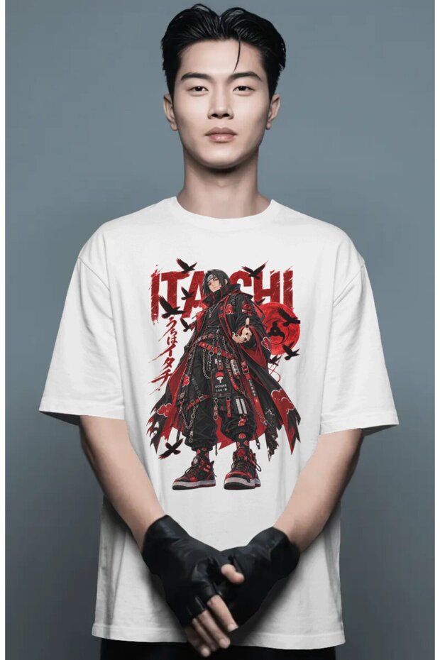 Unisex Oversized Itachi Uchiha Naruto Anime Character Pre-Printed Premium T-Shirt