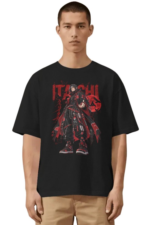 Unisex Oversized Itachi Uchiha Naruto Anime Character Pre-Printed Premium T-Shirt