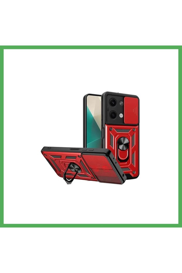 غطاء متوافق مع هاتف Poco X6، مصنوع من السيليكون مع حلقة لحماية الكاميرا - لون أحمر، من BEZOSS.