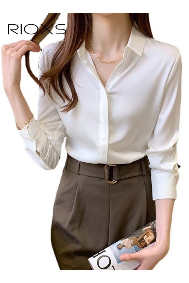 Women's Long Sleeve Shirts, Button Down Shirts, Fashion Satin Blouse Soft Shirt for Women, Turndown
