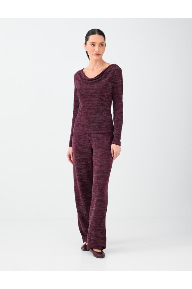 Burgundy High-Waisted Wide-Leg Pants with Sequin Detail