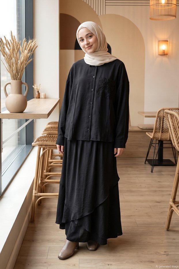 Miranda Skirt Set 9100 with Lamé Pockets and Skirt, Black