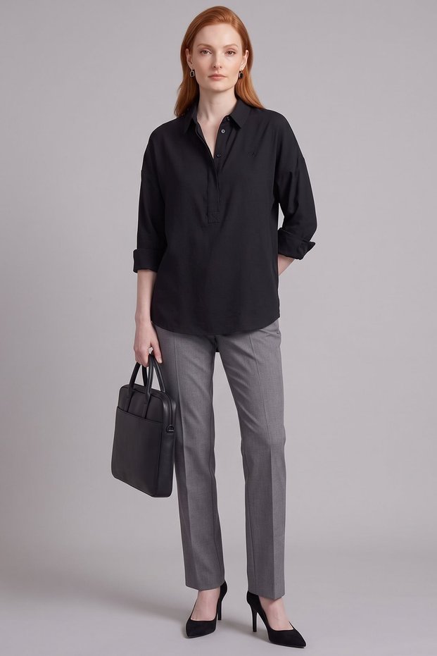 Yarım Pat Basic Blouse, Black