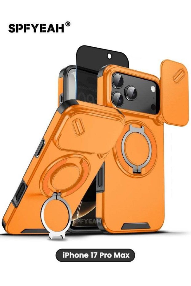 [2 في 1] غطاء لهاتف iPhone 17 Pro Max مع واقي شاشة للخصوصية، غطاء منزلق للكاميرا، مدمج