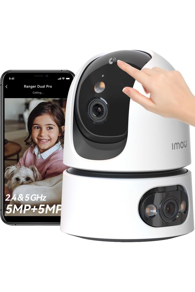 10MP Dual Lens Indoor Camera, 2.4/5GHz WiFi6 Dual Band Security Camera with AI Detection/Smart Tracking/Full-Color Night Vision/Works w/Alexa, Ranger Dual Pro 5MP+5MP Home Surveillance Camera