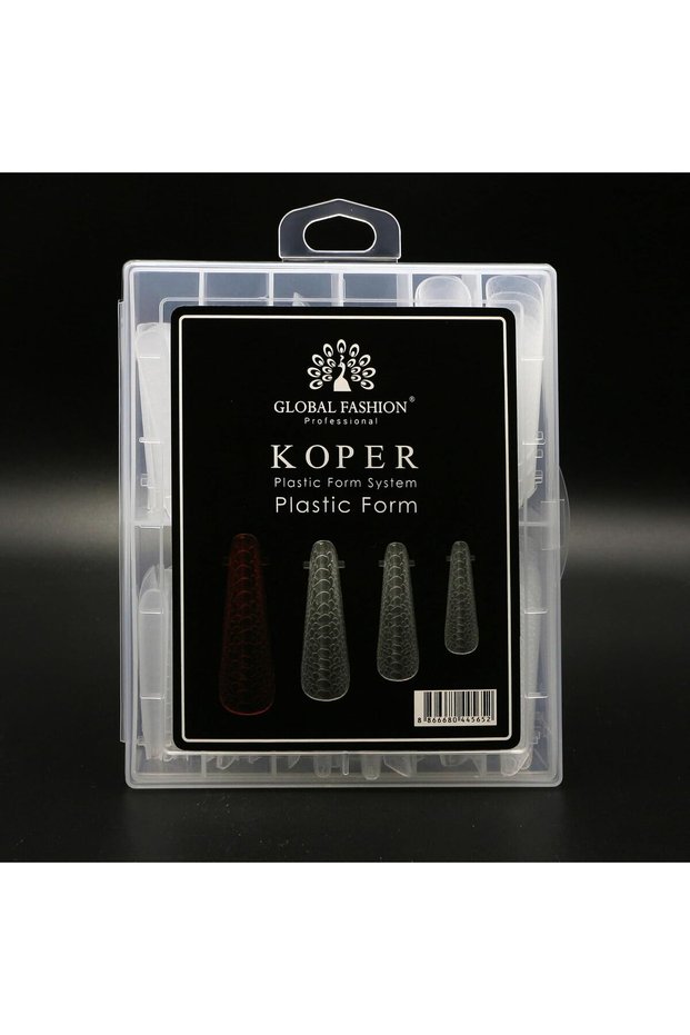 Global Fashion Dual Nail Forms - 120 Pcs 12 Sizes Transparent Reusable Nail Extension Forms for Poly Gel & Builder Gel, Numbered Etched Grid, C-Curve Stiletto Shape with Storage Box (Square, Clear)