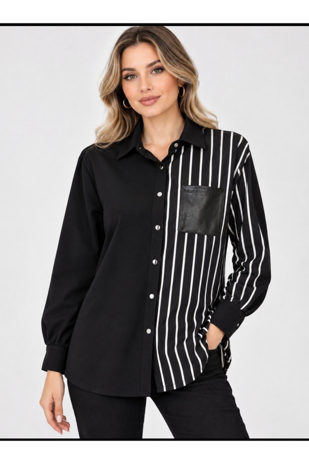 PLUS SIZE, STRIPED, SNAP-FRONT SHIRT