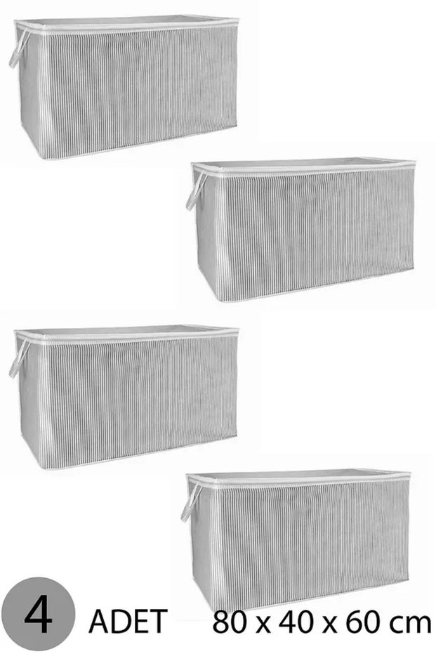(4 Pcs) Gray Striped Zippered Mega Size Storage Bag Pillow-Quilt-Clothing Organizer 80*40*60 cm