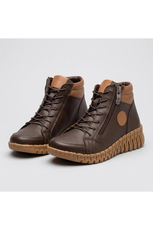 8575 brown genuine leather comfort women's boots