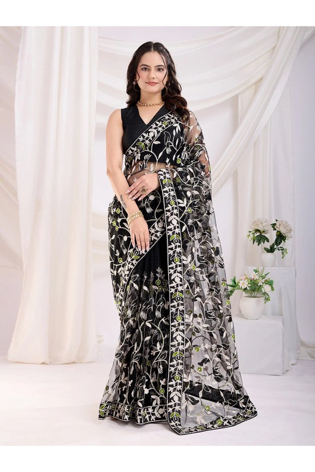 Luxury Soft Net Embroidery Saree| Fall and Pico Stitched | Vivirasmi| Designer Ethnic Wear for Women
