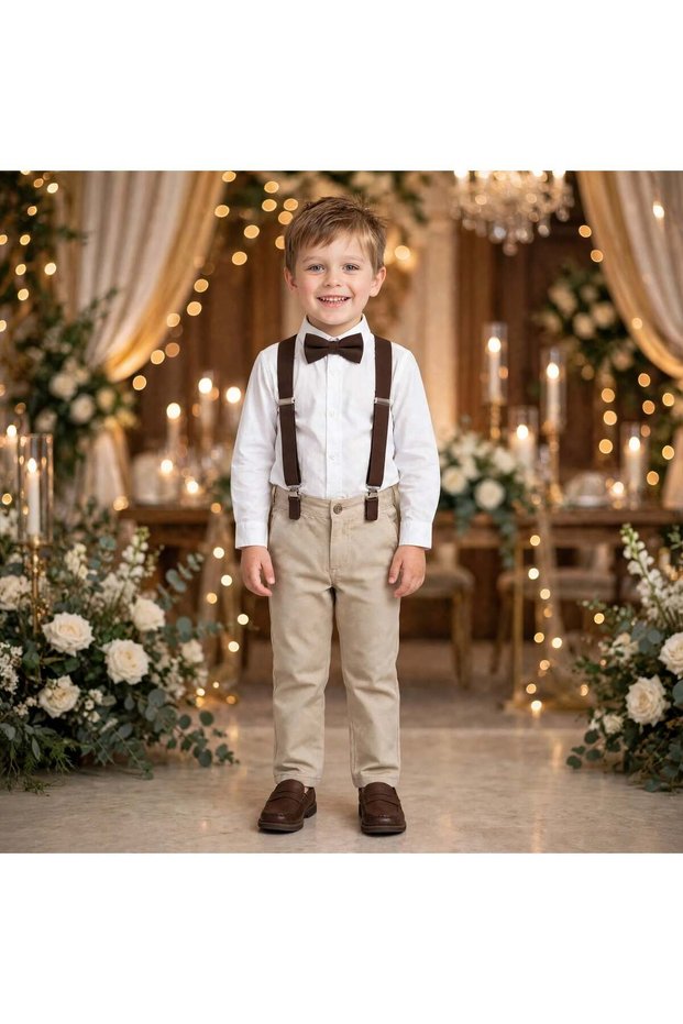 Children's Bow Tie and Suspenders Set, Ages 1–9, Adjustable Strap, Birthday, Brown