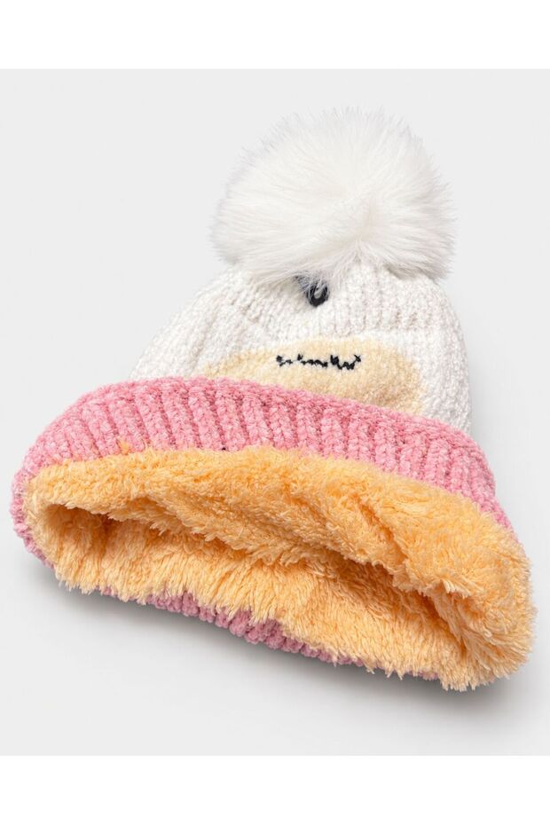 Cute Dog-Shaped Winter Beanie with Fur-Lined Design, Pom-Poms, and Ear Flaps for Girls/Boys (Ages 1–3)