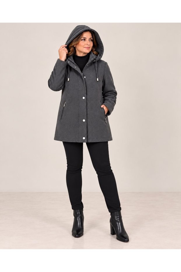 Women's Gray Melton Coat, Plus Size