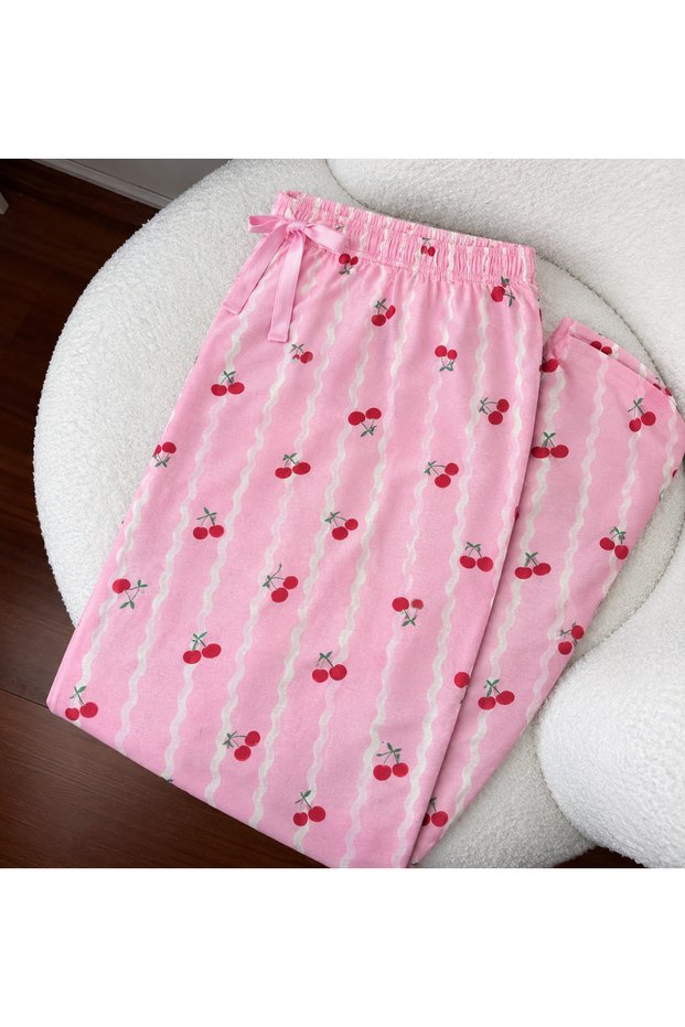 Women's Cotton Pajama Bottoms with Cherry Print