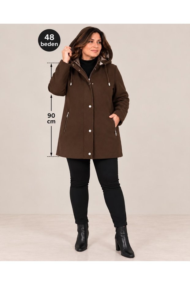 Women's Brown Melton Large-Size Coat