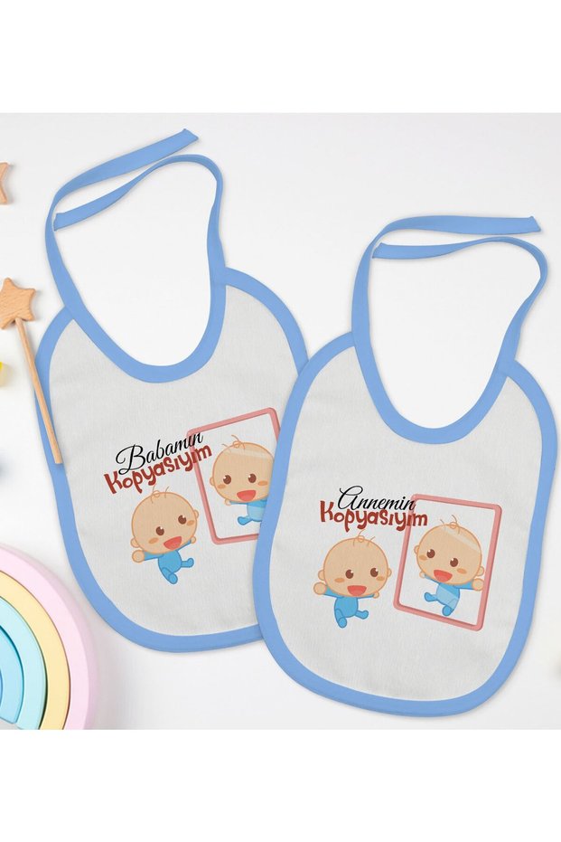 BK Kids Mom and Dad-Designed 2-Pack Blue Baby Bibs-2