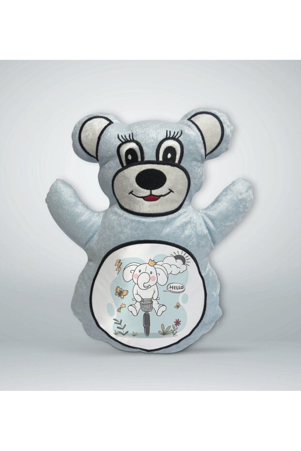 Blue Teddy Bear Print Pillow - 1