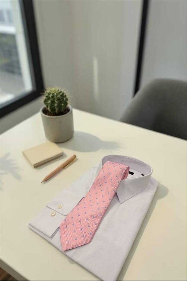 8 cm 100% Silk Polka Dot Pink Tie