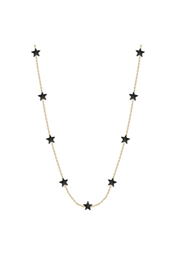 18Kt Gold Long Necklace with Hematite Stars N1YK105
