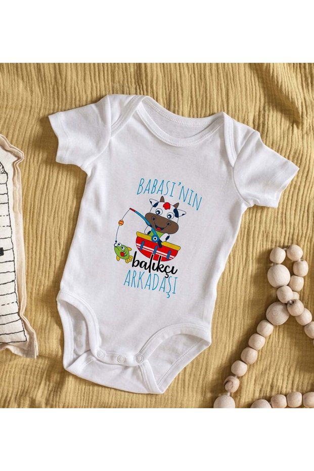 BK Kids Baby Bodysuit Featuring "Dad's Fisherman Friend" Design - Model 1, 6–9 Months